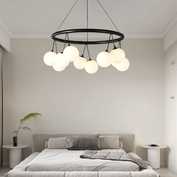 Contemporary Nordic Iron Glass Ring Linear Globe 8/10/14-Light Chandelier For Dining Room Bedroom Living Room - Image 21