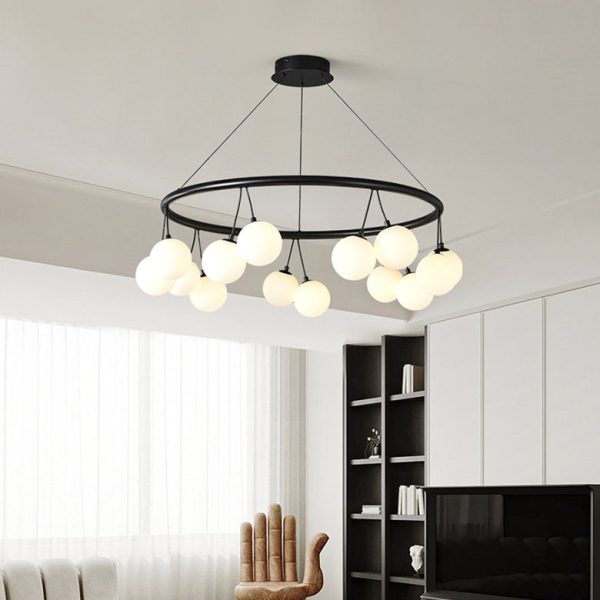 Contemporary Nordic Iron Glass Ring Linear Globe 8/10/14-Light Chandelier For Dining Room Bedroom Living Room - Image 3