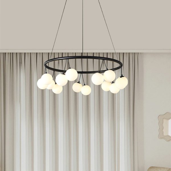 Contemporary Nordic Iron Glass Ring Linear Globe 8/10/14-Light Chandelier For Dining Room Bedroom Living Room - Image 17