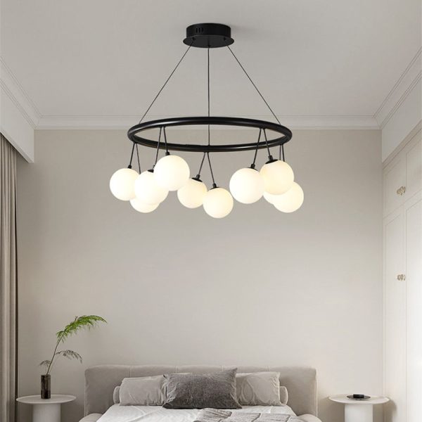 Contemporary Nordic Iron Glass Ring Linear Globe 8/10/14-Light Chandelier For Dining Room Bedroom Living Room - Image 15