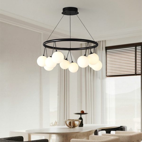 Contemporary Nordic Iron Glass Ring Linear Globe 8/10/14-Light Chandelier For Dining Room Bedroom Living Room - Image 16