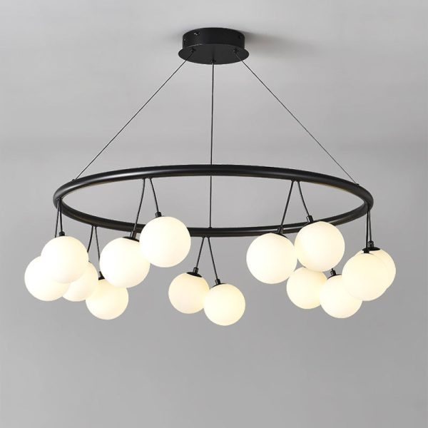 Contemporary Nordic Iron Glass Ring Linear Globe 8/10/14-Light Chandelier For Dining Room Bedroom Living Room - Image 12