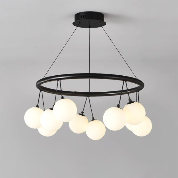 Contemporary Nordic Iron Glass Ring Linear Globe 8/10/14-Light Chandelier For Dining Room Bedroom Living Room - Image 14