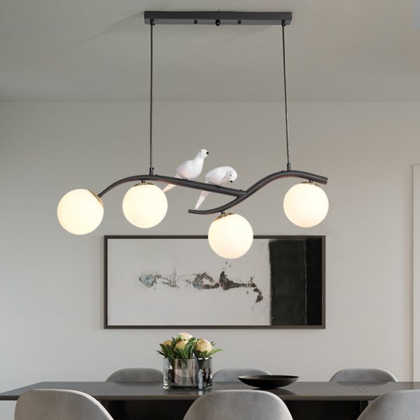 Contemporary Nordic Iron Acrylic Curved Linear Globe 4-Light Island Light Chandelier For Dining Room Bedroom Living Room - Image 17