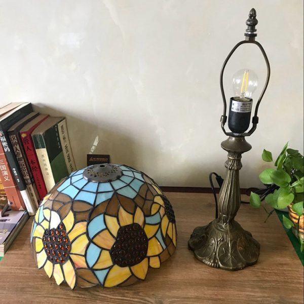 Traditional Tiffany Iron & Stained Glass Cone Table Lamp 1-Light For Bedroom And Living Room - Image 6