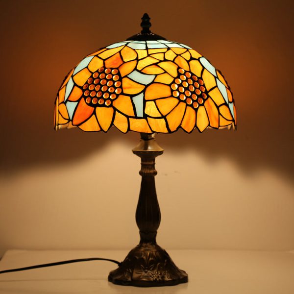 Traditional Tiffany Iron & Stained Glass Cone Table Lamp 1-Light For Bedroom And Living Room - Image 2