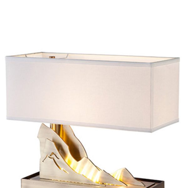 Modern Art Deco Metal & Fabric Rectangular 1-Light Table Lamp For Bedroom & Living Room - Image 8