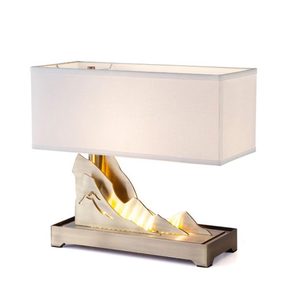 Modern Art Deco Metal & Fabric Rectangular 1-Light Table Lamp For Bedroom & Living Room - Image 6