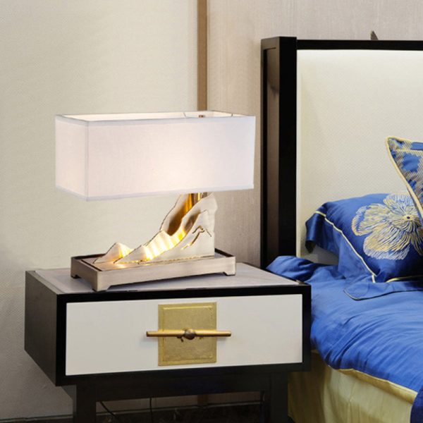 Modern Art Deco Metal & Fabric Rectangular 1-Light Table Lamp For Bedroom & Living Room - Image 2