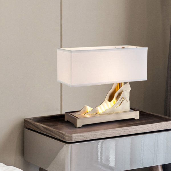 Modern Art Deco Metal & Fabric Rectangular 1-Light Table Lamp For Bedroom & Living Room