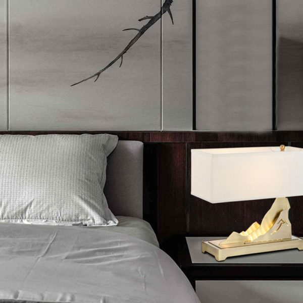 Modern Art Deco Metal & Fabric Rectangular 1-Light Table Lamp For Bedroom & Living Room - Image 12