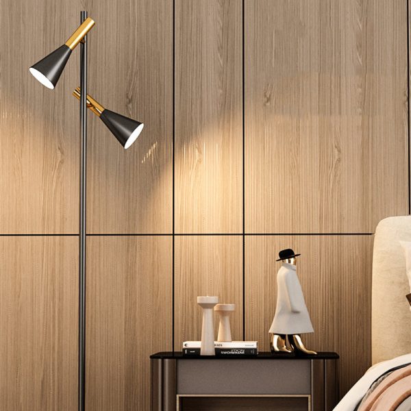 Contemporary Nordic Iron & Marble Cone 2-Light Standing Floor Lamp With Adjustable Angle For Bedroom & Living Room - Image 3