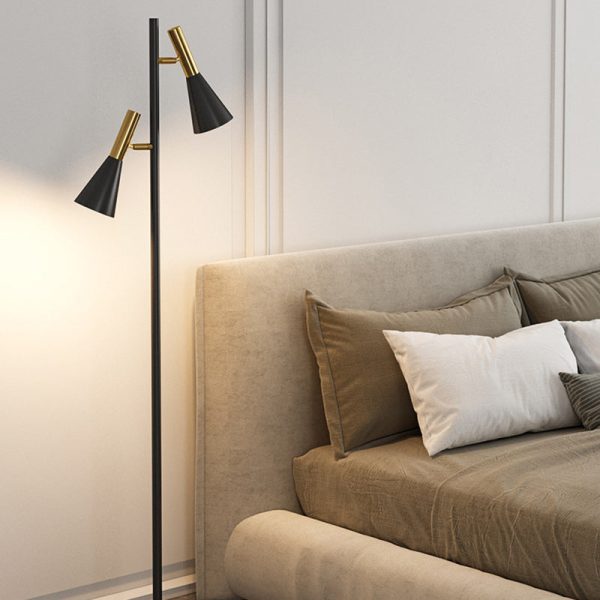 Contemporary Nordic Iron & Marble Cone 2-Light Standing Floor Lamp With Adjustable Angle For Bedroom & Living Room - Image 14