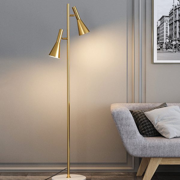 Contemporary Nordic Iron & Marble Cone 2-Light Standing Floor Lamp With Adjustable Angle For Bedroom & Living Room - Image 8