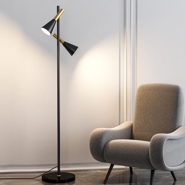 Contemporary Nordic Iron & Marble Cone 2-Light Standing Floor Lamp With Adjustable Angle For Bedroom & Living Room - Image 7
