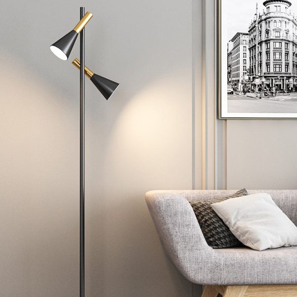 Contemporary Nordic Iron & Marble Cone 2-Light Standing Floor Lamp With Adjustable Angle For Bedroom & Living Room - Image 10