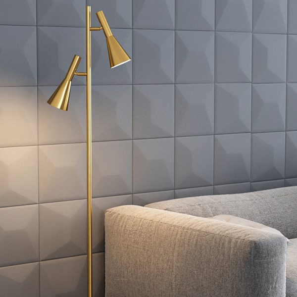 Contemporary Nordic Iron & Marble Cone 2-Light Standing Floor Lamp With Adjustable Angle For Bedroom & Living Room - Image 13