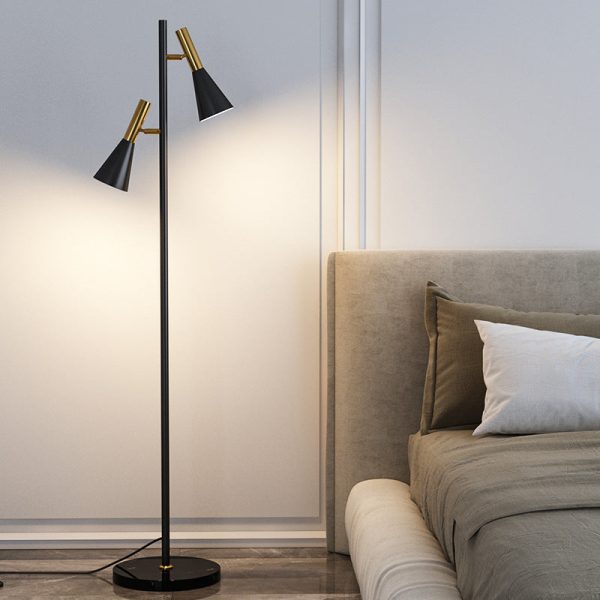 Contemporary Nordic Iron & Marble Cone 2-Light Standing Floor Lamp With Adjustable Angle For Bedroom & Living Room - Image 9