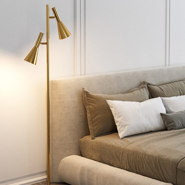 Contemporary Nordic Iron & Marble Cone 2-Light Standing Floor Lamp With Adjustable Angle For Bedroom & Living Room - Image 15