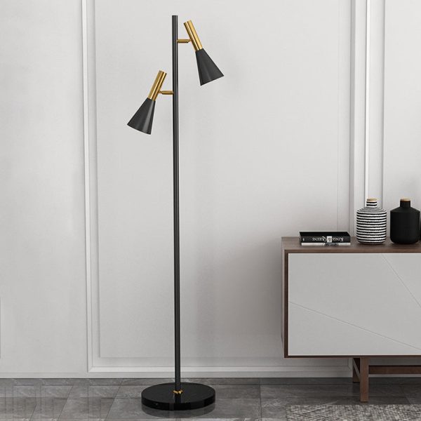 Contemporary Nordic Iron & Marble Cone 2-Light Standing Floor Lamp With Adjustable Angle For Bedroom & Living Room - Image 11