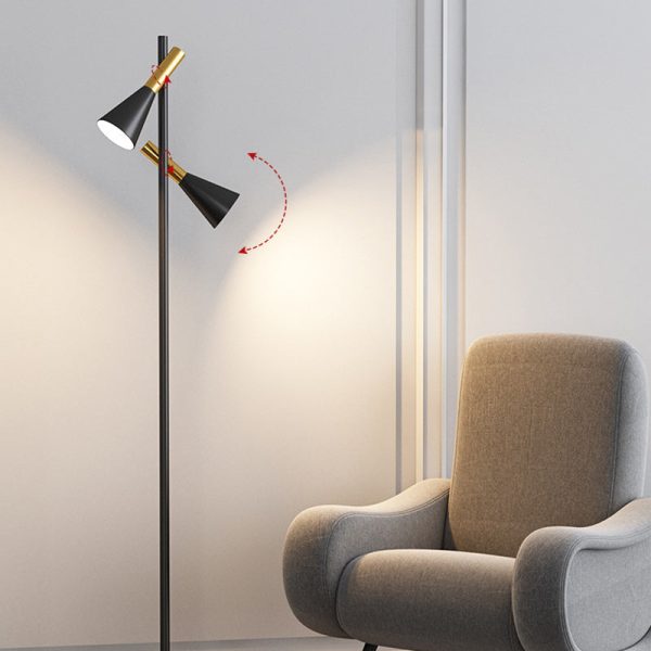 Contemporary Nordic Iron & Marble Cone 2-Light Standing Floor Lamp With Adjustable Angle For Bedroom & Living Room - Image 12