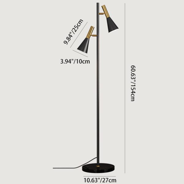 Contemporary Nordic Iron & Marble Cone 2-Light Standing Floor Lamp With Adjustable Angle For Bedroom & Living Room - Image 4