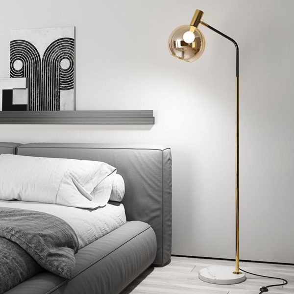 Contemporary Nordic Iron, Marble & Glass Round 1-Light Standing Floor Lamp With Adjustable Head For Living Room & Bedroom - Image 12