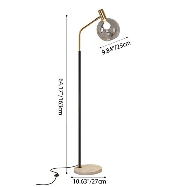 Contemporary Nordic Iron, Marble & Glass Round 1-Light Standing Floor Lamp With Adjustable Head For Living Room & Bedroom - Image 4
