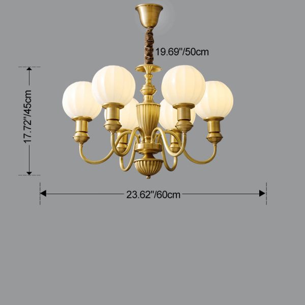 Traditional Vintage Brass & Glass Curved Round 6/8/10-Light Chandelier For Living Room & Bedroom - Image 4