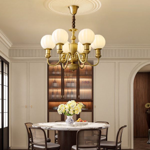 Traditional Vintage Brass & Glass Curved Round 6/8/10-Light Chandelier For Living Room & Bedroom