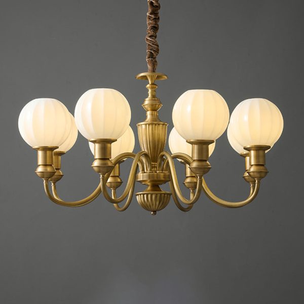 Traditional Vintage Brass & Glass Curved Round 6/8/10-Light Chandelier For Living Room & Bedroom - Image 15