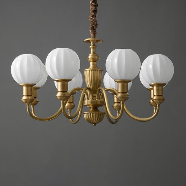 Traditional Vintage Brass & Glass Curved Round 6/8/10-Light Chandelier For Living Room & Bedroom - Image 11