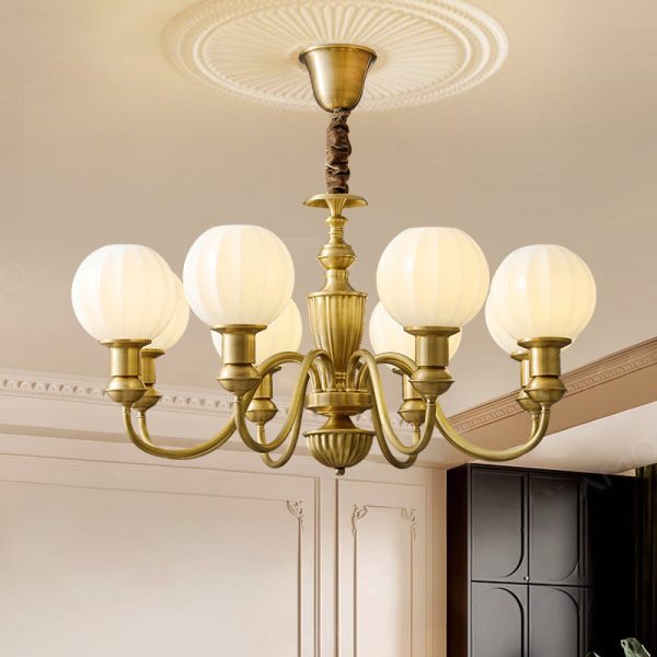 Traditional Vintage Brass & Glass Curved Round 6/8/10-Light Chandelier For Living Room & Bedroom - Image 18