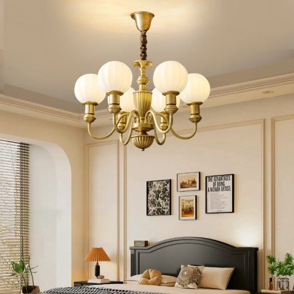 Traditional Vintage Brass & Glass Curved Round 6/8/10-Light Chandelier For Living Room & Bedroom - Image 19