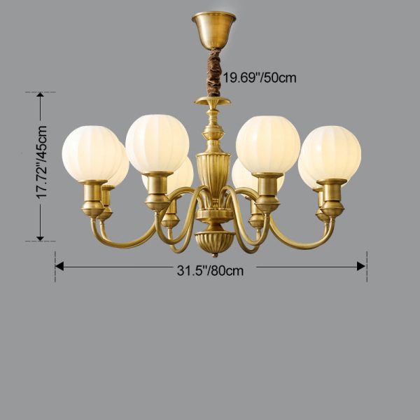Traditional Vintage Brass & Glass Curved Round 6/8/10-Light Chandelier For Living Room & Bedroom - Image 5