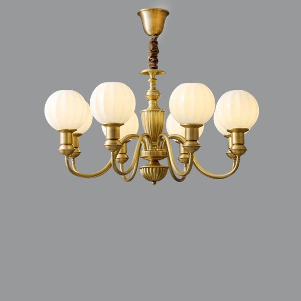 Traditional Vintage Brass & Glass Curved Round 6/8/10-Light Chandelier For Living Room & Bedroom - Image 12