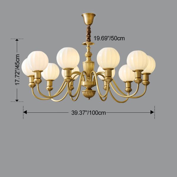 Traditional Vintage Brass & Glass Curved Round 6/8/10-Light Chandelier For Living Room & Bedroom - Image 6