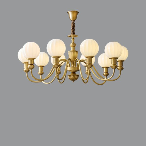 Traditional Vintage Brass & Glass Curved Round 6/8/10-Light Chandelier For Living Room & Bedroom - Image 14