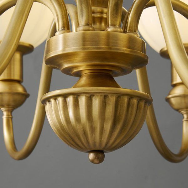 Traditional Vintage Brass & Glass Curved Round 6/8/10-Light Chandelier For Living Room & Bedroom - Image 8