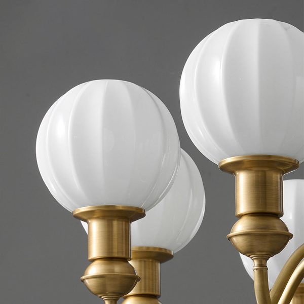 Traditional Vintage Brass & Glass Curved Round 6/8/10-Light Chandelier For Living Room & Bedroom - Image 7