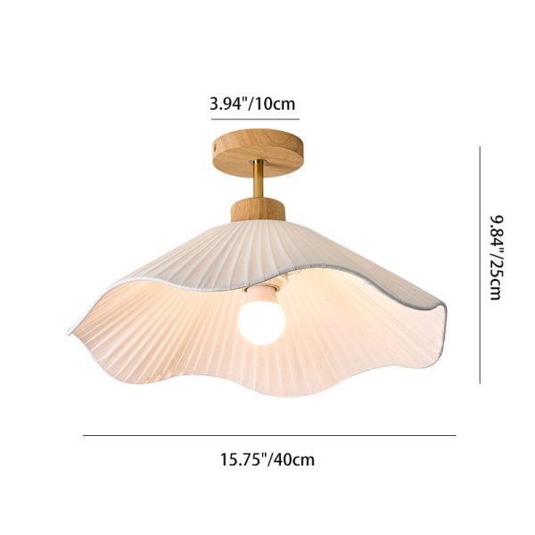 Modern Minimalist Iron, Wood & Fabric Curved Cone 1-Light Semi-Flush Mount Ceiling Light For Bedroom, Hallway, And Living Room - Image 4