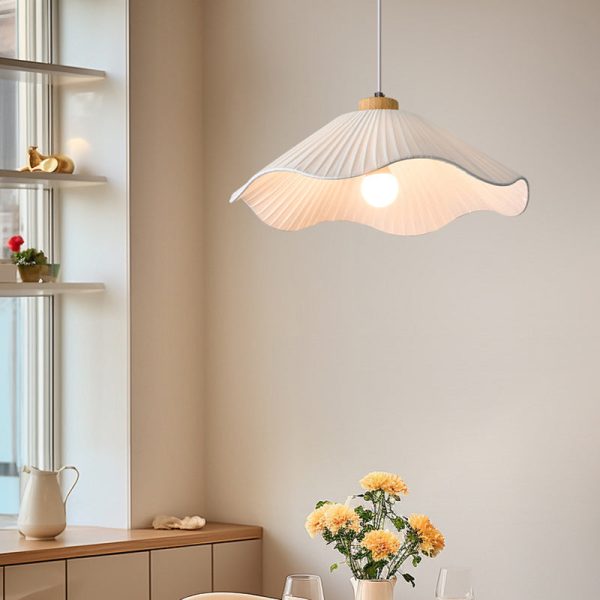 Modern Minimalist Iron, Wood & Fabric Curved Cone 1-Light Semi-Flush Mount Ceiling Light For Bedroom, Hallway, And Living Room - Image 10