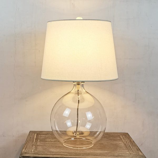Traditional Rustic Glass & Fabric Round 1-Light Table Lamp For Bedroom And Living Room - Image 2