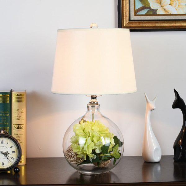 Traditional Rustic Glass & Fabric Round 1-Light Table Lamp For Bedroom And Living Room - Image 5