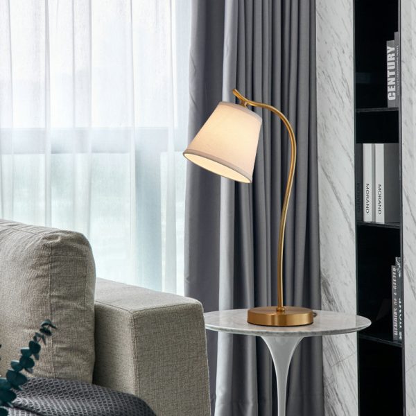Modern Minimalist Brass & Fabric Round 1-Light Table Lamp For Bedroom And Living Room - Image 3