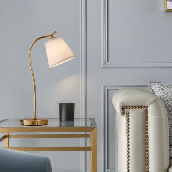 Modern Minimalist Brass & Fabric Round 1-Light Table Lamp For Bedroom And Living Room - Image 14