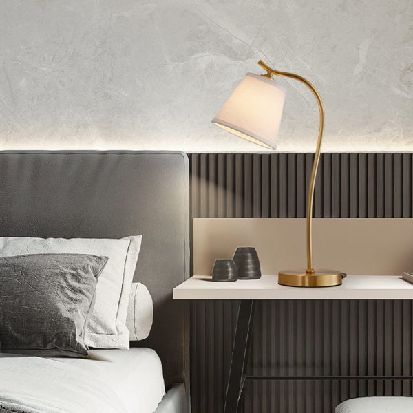 Modern Minimalist Brass & Fabric Round 1-Light Table Lamp For Bedroom And Living Room - Image 15