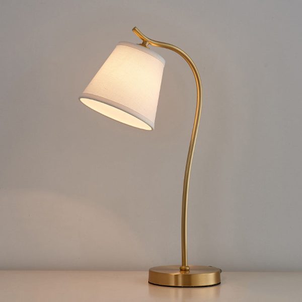 Modern Minimalist Brass & Fabric Round 1-Light Table Lamp For Bedroom And Living Room - Image 12