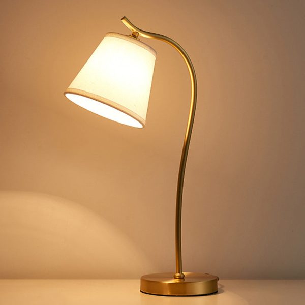 Modern Minimalist Brass & Fabric Round 1-Light Table Lamp For Bedroom And Living Room - Image 16