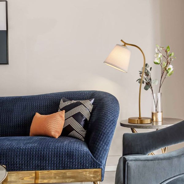 Modern Minimalist Brass & Fabric Round 1-Light Table Lamp For Bedroom And Living Room - Image 17